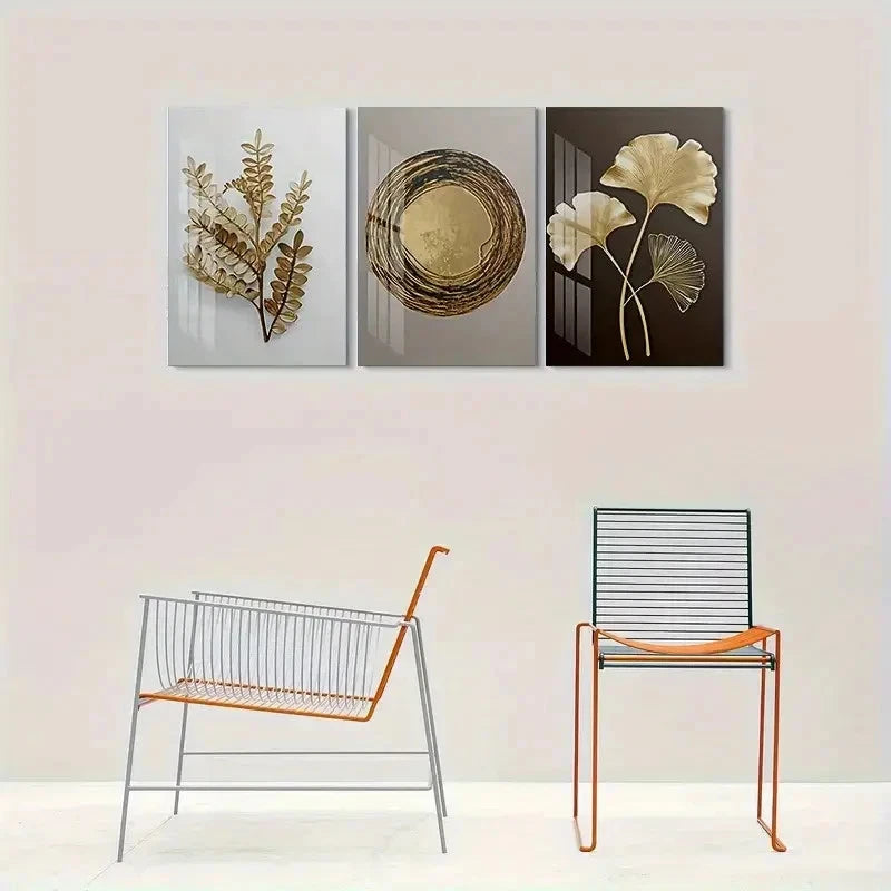 3pcs Golden Leaf Modern Abstract Wall Art Set Canvas Framed 40x60cm - High Quality Print 100% Australian Made Wall Canvas Ready to Hang