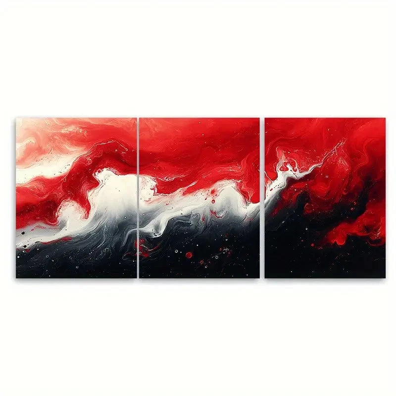 3pcs Elegant Red and White Fluid Abstract Wall Art Set Canvas Framed 40x60cm - High Quality Print 100% Australian Made Wall Canvas Ready to Hang