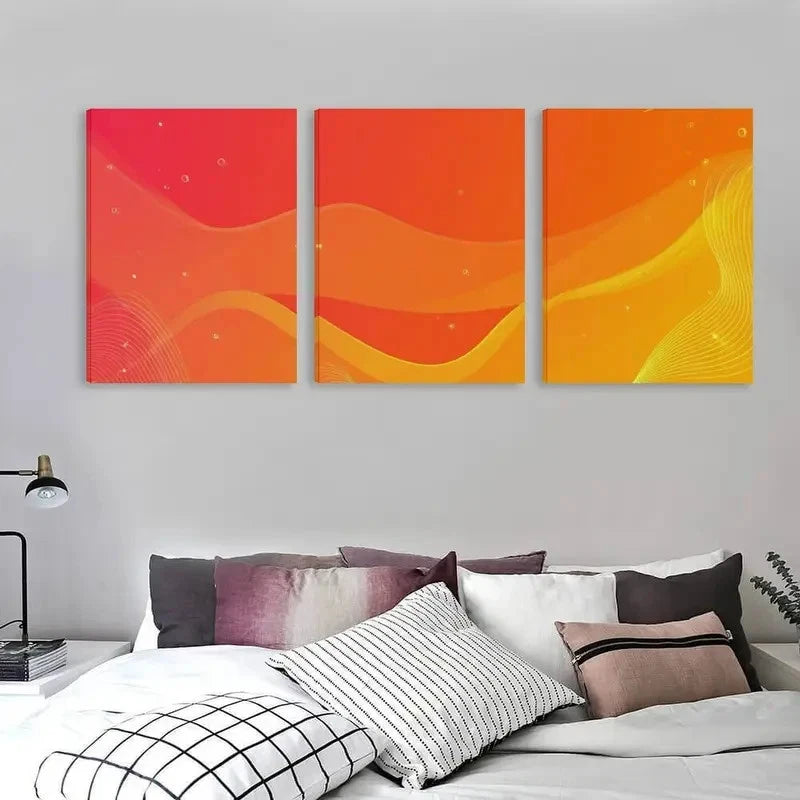 3pcs Red and orange Gradient Abstract Wave Line Wall Art Set Canvas Framed 60x90cm - High Quality Print 100% Australian Made Wall Canvas Ready to Hang