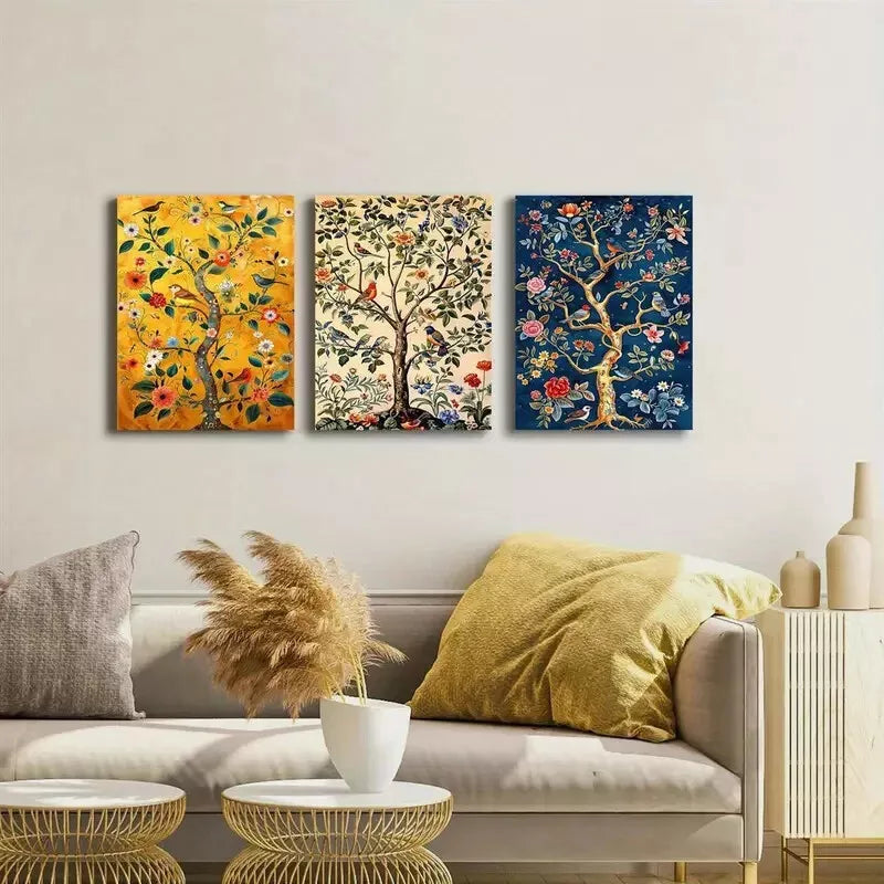 3pcs Tree of Life & Songbirds Canvas Framed 40x60cm - High Quality Print 100% Australian Made Wall Canvas Ready to Hang