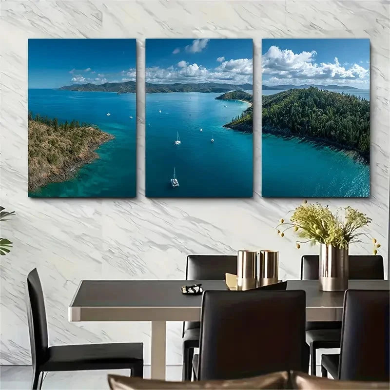 3pcs Whitsunday Islands Travel Print Australia Wall Art Set Canvas Framed 40x60cm - High Quality Print 100% Australian Made Wall Canvas Ready to Hang