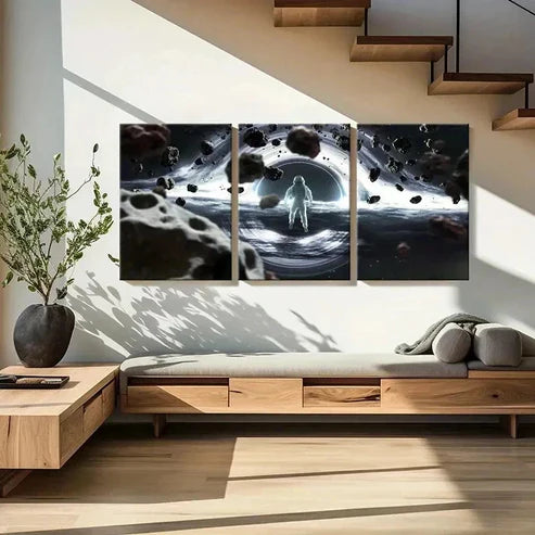 3pcs Space-Themed Astronaut and Black Hole Wall Art Set Canvas Unframed - High Quality Print 100% Australian Made Wall Canvas