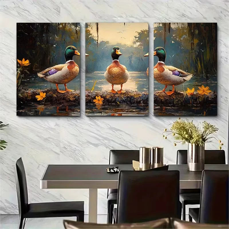 3pcs Duck Painting Metal Print Ready to Hang Art