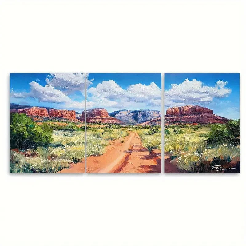 3pcs Red Rock State Park Arizona Landscape Wall Art Set Canvas Framed 40x60cm - High Quality Print 100% Australian Made Wall Canvas Ready to Hang