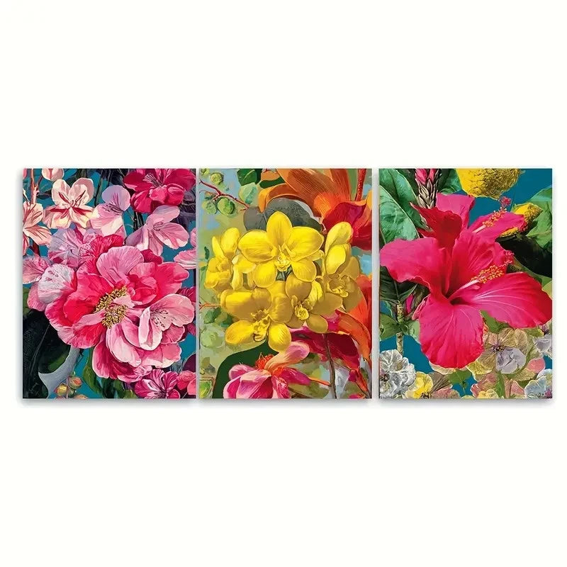 3pcs Venezuela Botanical Floral Illustration Wall Art Set Canvas Framed 60x90cm - High Quality Print 100% Australian Made Wall Canvas Ready to Hang