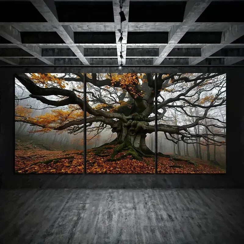 3pcs A Huge Tree Autumn Long Branches Wall Art Set Canvas Framed 50x70cm - High Quality Print 100% Australian Made Wall Canvas Ready to Hang
