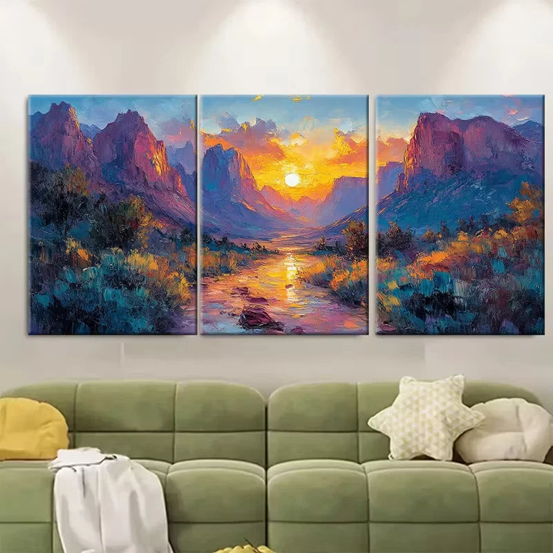 3pcs Impasto Zion Mountain Landscape Metal Print Ready to Hang Art