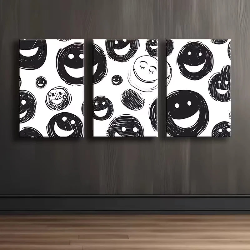 3pcs Joyful Face Illustration Wall Art Set Canvas Framed 60x90cm - High Quality Print 100% Australian Made Wall Canvas Ready to Hang