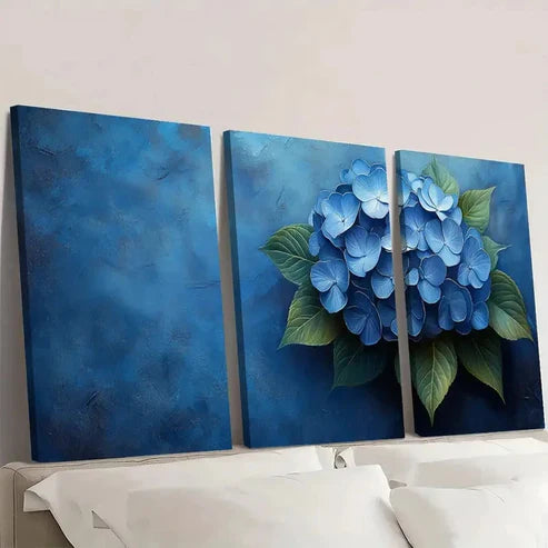 3pcs Blue Hydrangea FR Wall Art Set Canvas Unframed - High Quality Print 100% Australian Made Wall Canvas