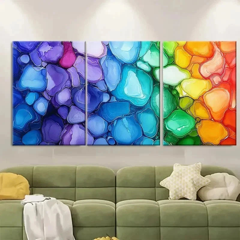 3pcs Rainbow Alcohol Ink Abstract D Wall Art Set Canvas Framed 50x70cm - High Quality Print 100% Australian Made Wall Canvas Ready to Hang