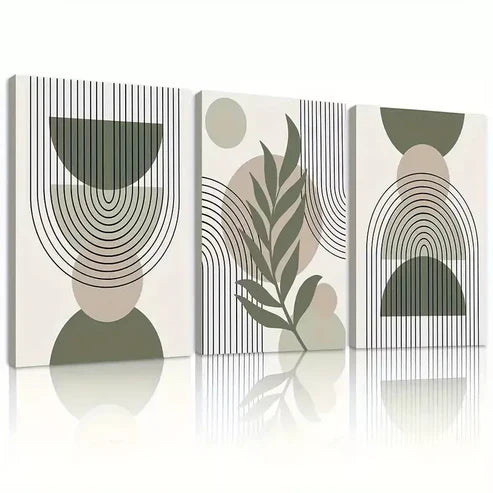 3pcs Green Sage Boho Art with Golden Wall Art Set Canvas Unframed - High Quality Print 100% Australian Made Wall Canvas