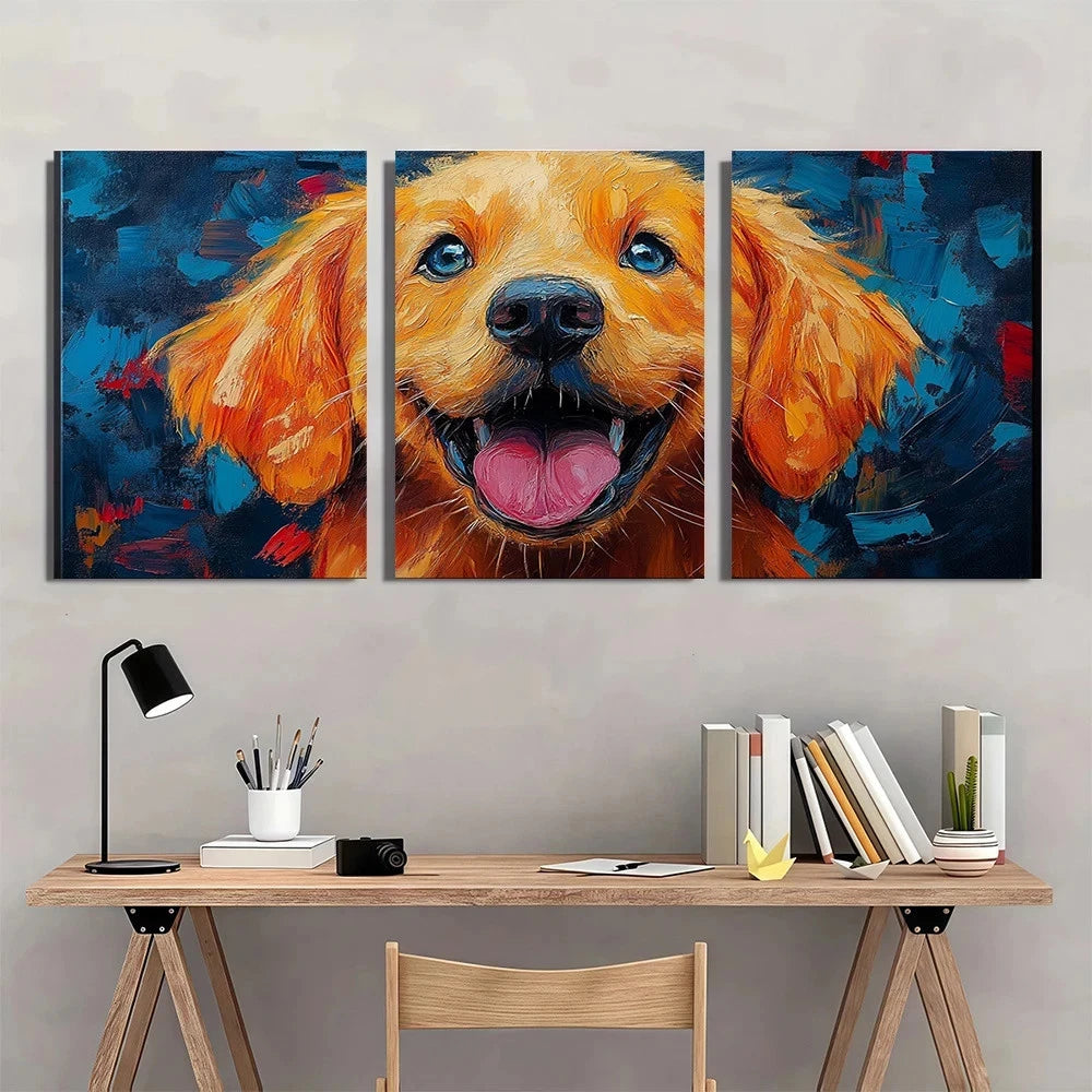 3pcs Painting Playful Dog Animal Themed Wall Art Set Canvas Framed 40x60cm - High Quality Print 100% Australian Made Wall Canvas Ready to Hang
