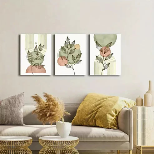 3pcs Boho Botanical Leaves Chic Canvas Framed 60x90cm - High Quality Print 100% Australian Made Wall Canvas Ready to Hang