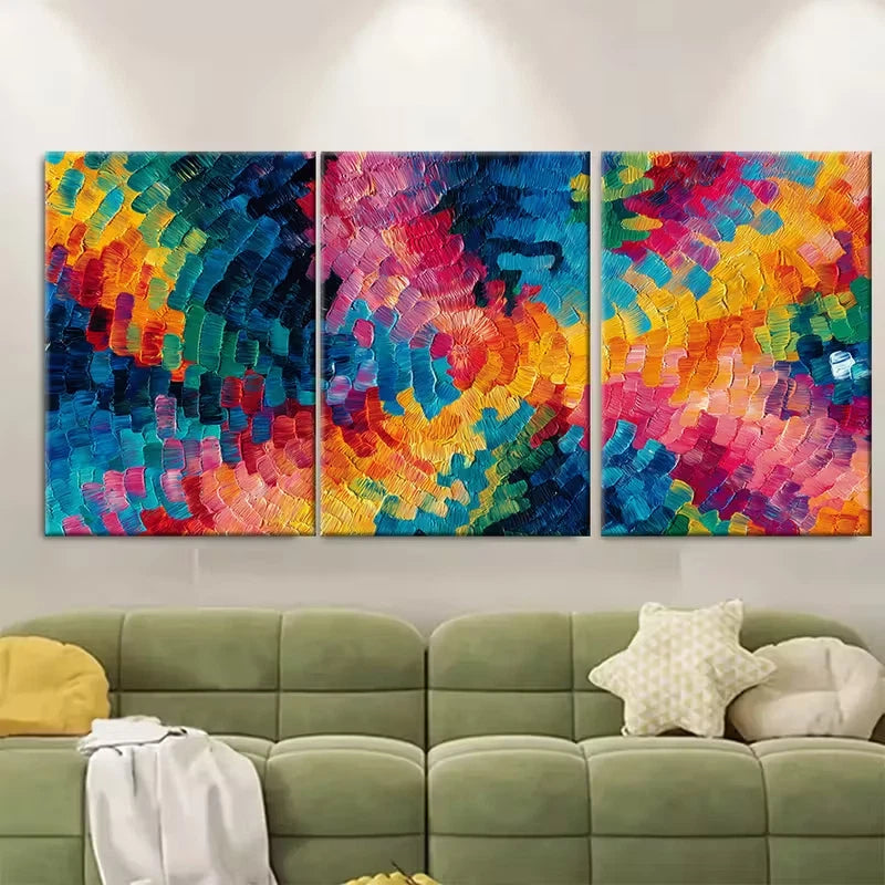 3pcs Bright wall art Colorful abstract painting Metal Print Ready to Hang Art