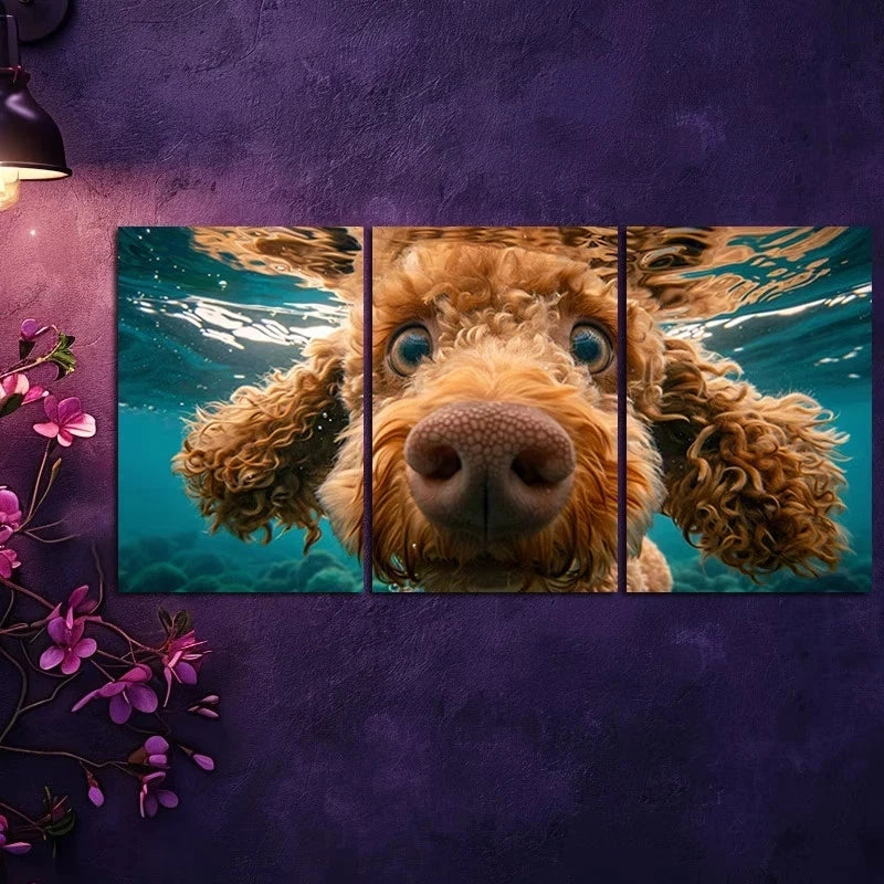 3pcs Charming Poodle Underwater Metal Print Ready to Hang Art