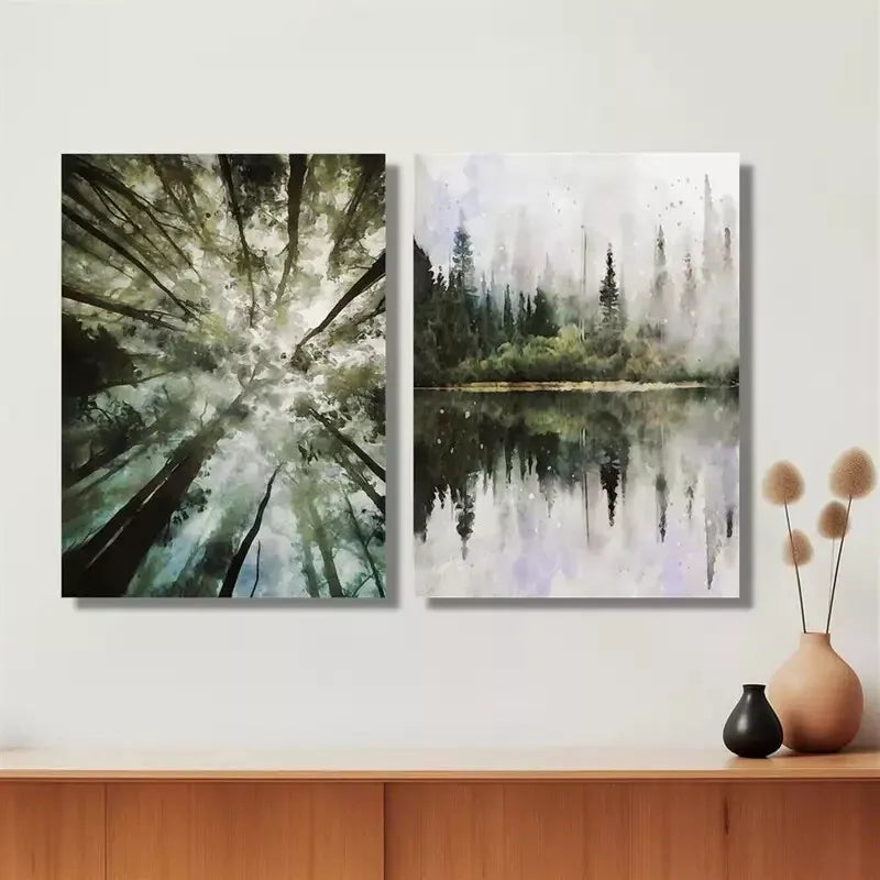 2pcs a Forest Under a heavy Mist Canvas Framed 50x75cm - High Quality Print 100% Australian Made Wall Canvas Ready to Hang
