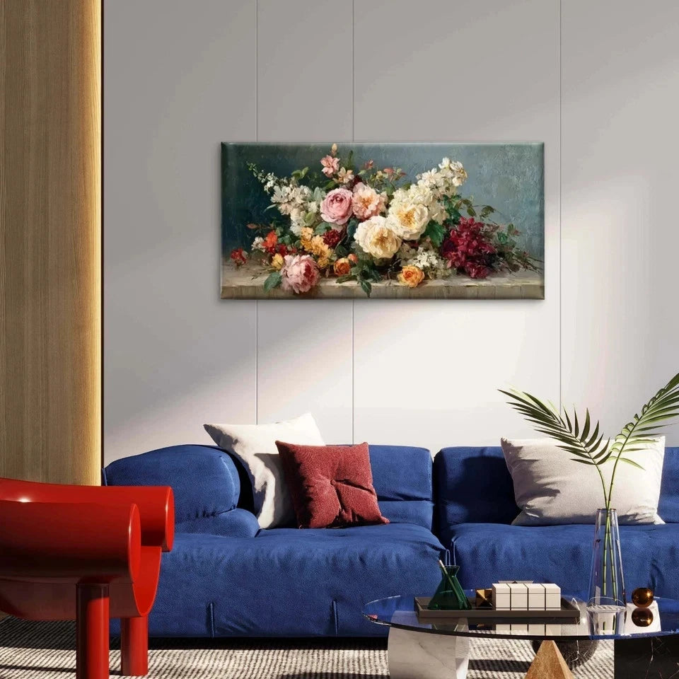Elegant Flower Design Wall Art Canvas Office Home Room Framed 120x60cm