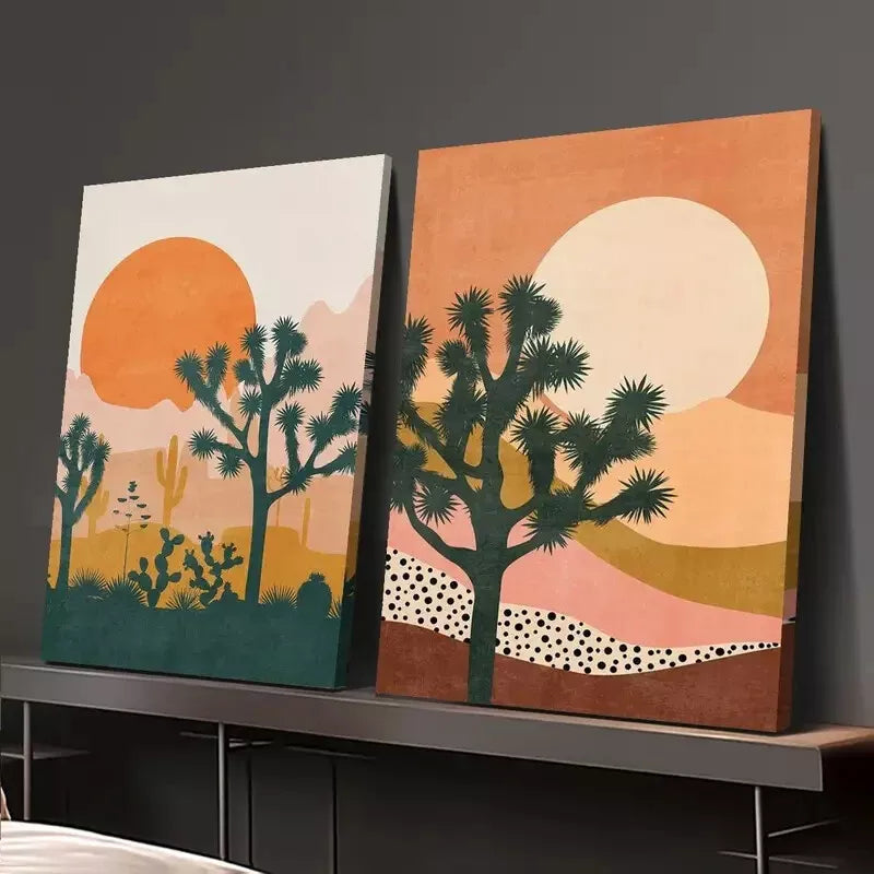 2pcs Joshua Trees Under The Setting Desert Sun Canvas Framed 50x75cm - High Quality Print 100% Australian Made Wall Canvas Ready to Hang