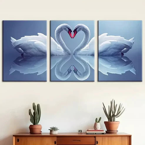 3pcs Featuring Minimalist Heart Design of Swans Wall Art Canvas Unframed - High Quality Print 100% Australian Made Wall Canvas