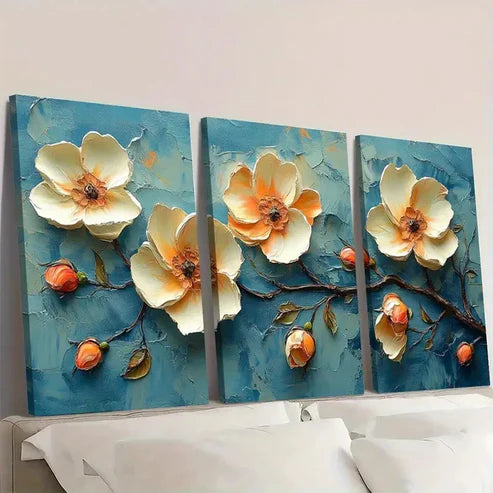 3pcs Original Flower Painting WB Wall Art Set Canvas Unframed - High Quality Print 100% Australian Made Wall Canvas