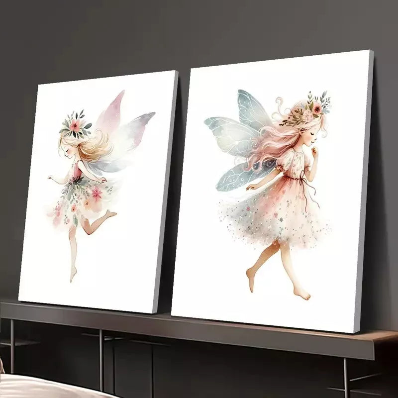 2pcs Painting, Whimsical Little Fairy Watercolor Canvas Framed 50x75cm - High Quality Print 100% Australian Made Wall Canvas Ready to Hang