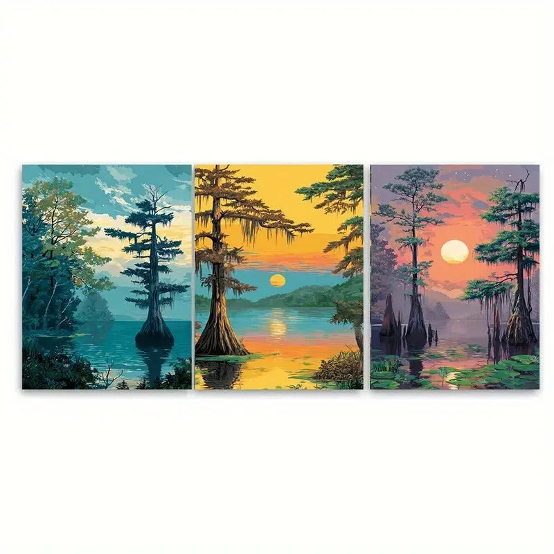 3pcs Louisiana Orleans Bayou Landscape Scene Wall Art Set Canvas Framed 50x70cm - High Quality Print 100% Australian Made Wall Canvas Ready to Hang