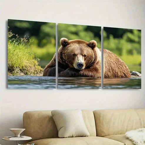 3pcs Brown Bear Wall Art Set Canvas Unframed - High Quality Print 100% Australian Made Wall Canvas