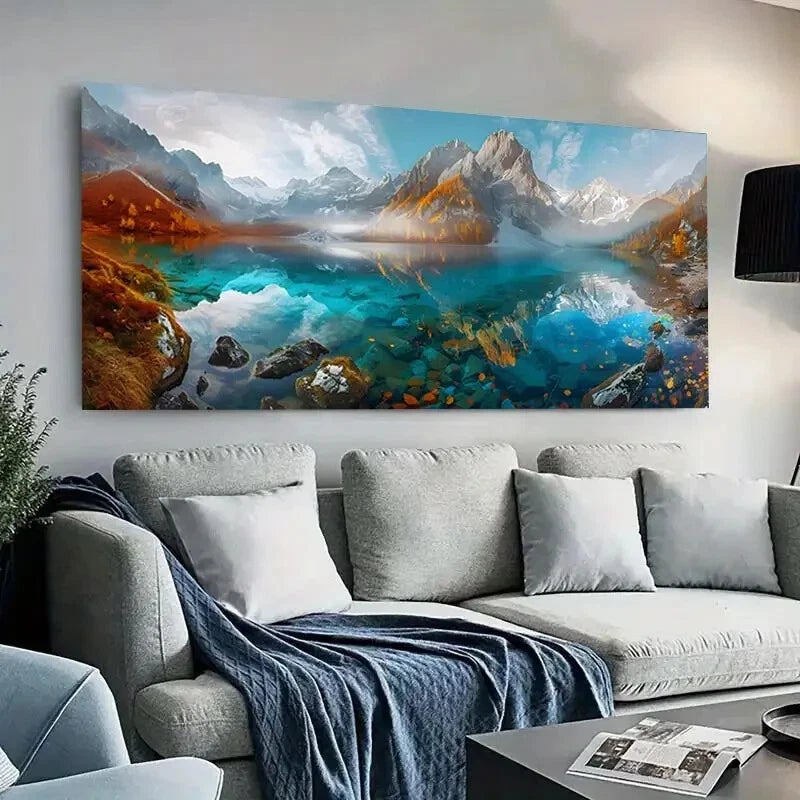 Winter Mountain Icy Lake wall canvas office home room framed 120x60cm - Bella Home Decor
