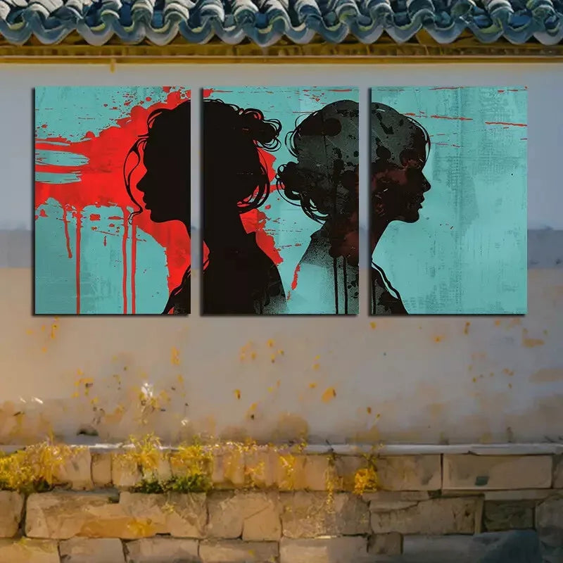 3pcs Silhouette Of Two Woman Wall Art Set Canvas Framed 50x70cm - High Quality Print 100% Australian Made Wall Canvas Ready to Hang - Bella Home Decor