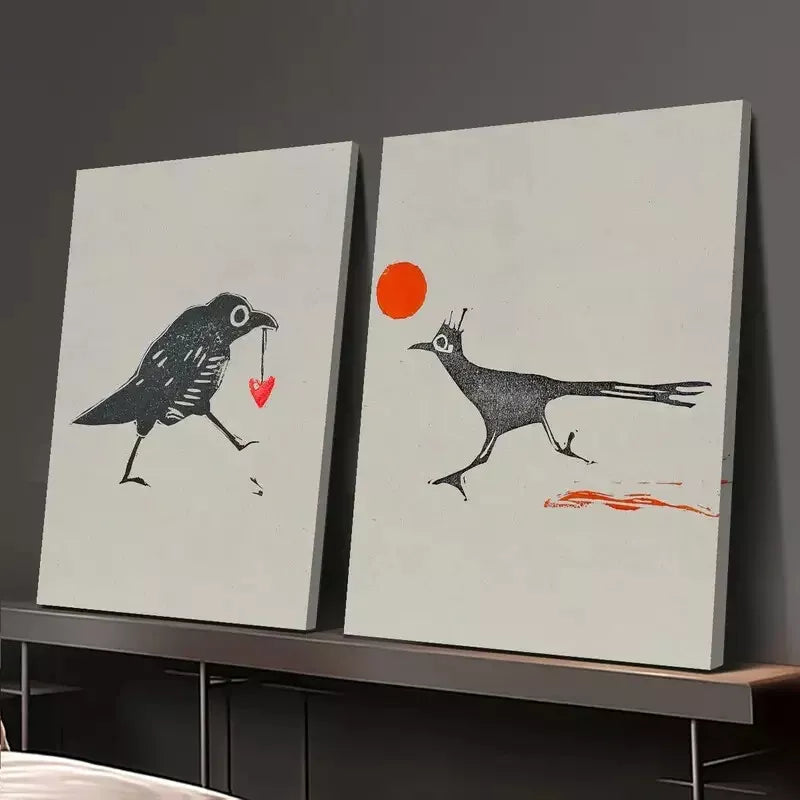 2pcs Decorative Painting, Raptor, Sun, Stolen Heart, Minimalism Canvas Framed 50x75cm - High Quality Print 100% Australian Made Wall Canvas Ready to Hang
