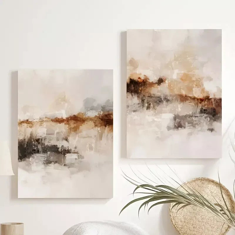 2pcs Set Modern Abstract Neutral Oil Paintings Framed 50x75cm - High Quality Print 100% Australian Made Wall Canvas Ready to Hang