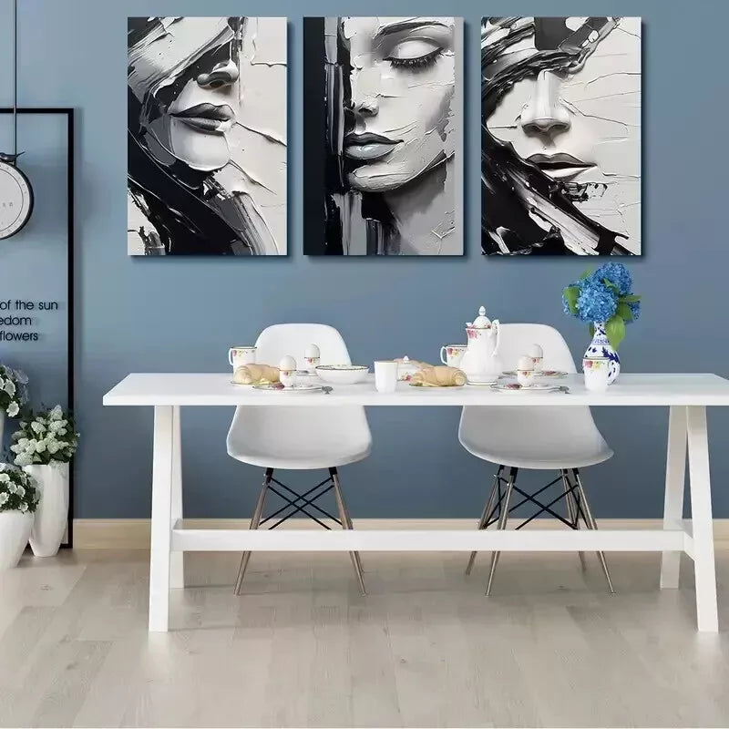 3pcs Abstract Minimalism Black and White Lines Wall Art Set Canvas Framed 50x70cm - High Quality Print 100% Australian Made Wall Canvas Ready to Hang