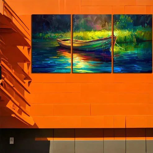 3pcs Boat and Lake Canvas Framed 60x90cm - High Quality Print 100% Australian Made Wall Canvas Ready to Hang