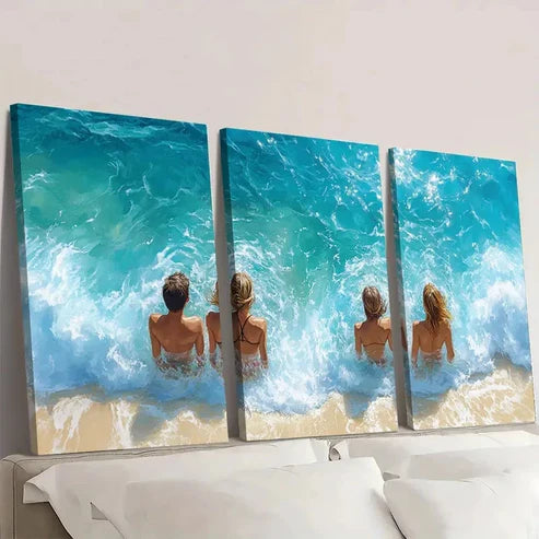 3pcs Ocean Beach Watercolor Wall Art Canvas Unframed - High Quality Print 100% Australian Made Wall Canvas