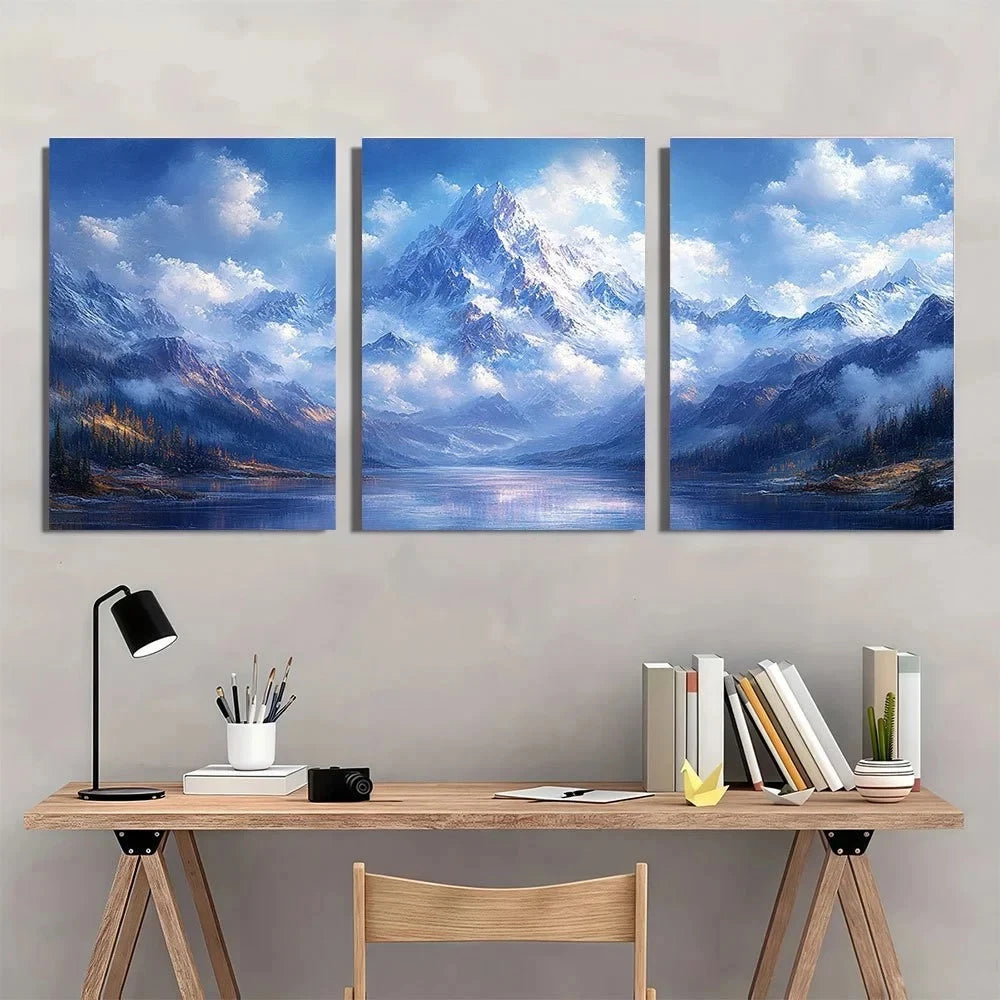 3pcs Serene Nature Scenery Featuring Snow Capped Wall Art Set Canvas Framed 60x90cm - High Quality Print 100% Australian Made Wall Canvas Ready to Hang