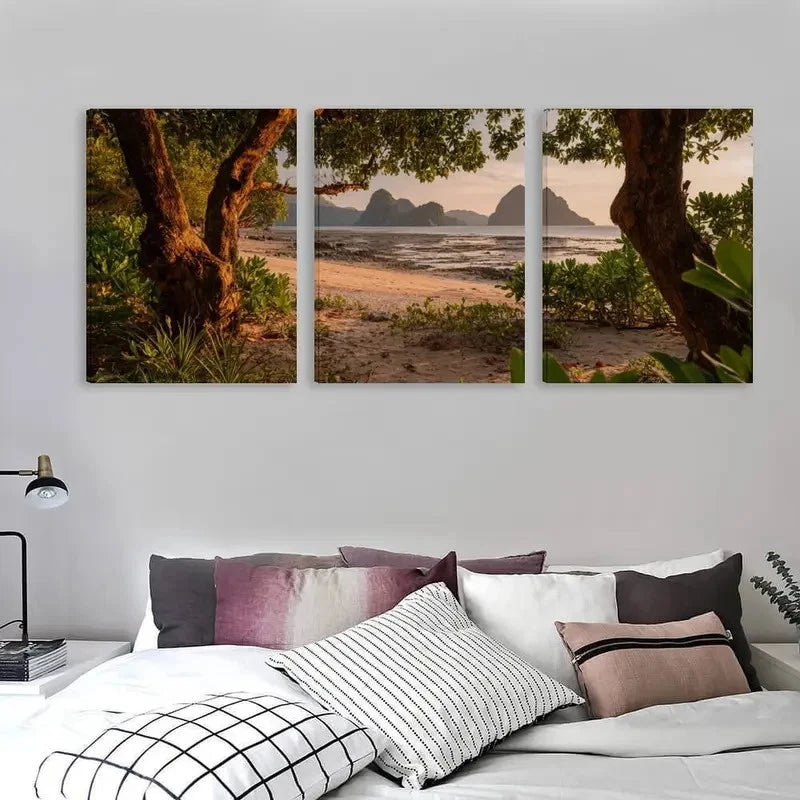 3pcs Tropical El Nido Philippines Landscape Wall Art Set Canvas Framed 60x90cm - High Quality Print 100% Australian Made Wall Canvas Ready to Hang