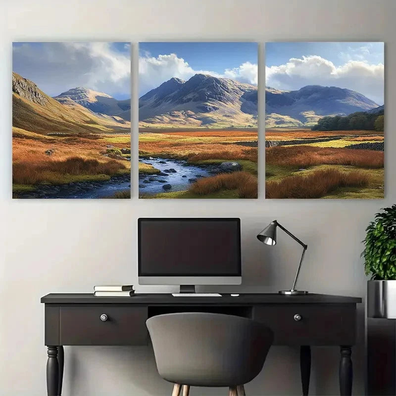 3pcs Scafell Pike Corridor Route Scenic Design Wall Art Set Canvas Framed 60x90cm - High Quality Print 100% Australian Made Wall Canvas Ready to Hang