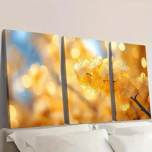 3pcs Yellow Sunshine Mimosa Flower Wall Art Canvas Unframed - High Quality Print 100% Australian Made Wall Canvas