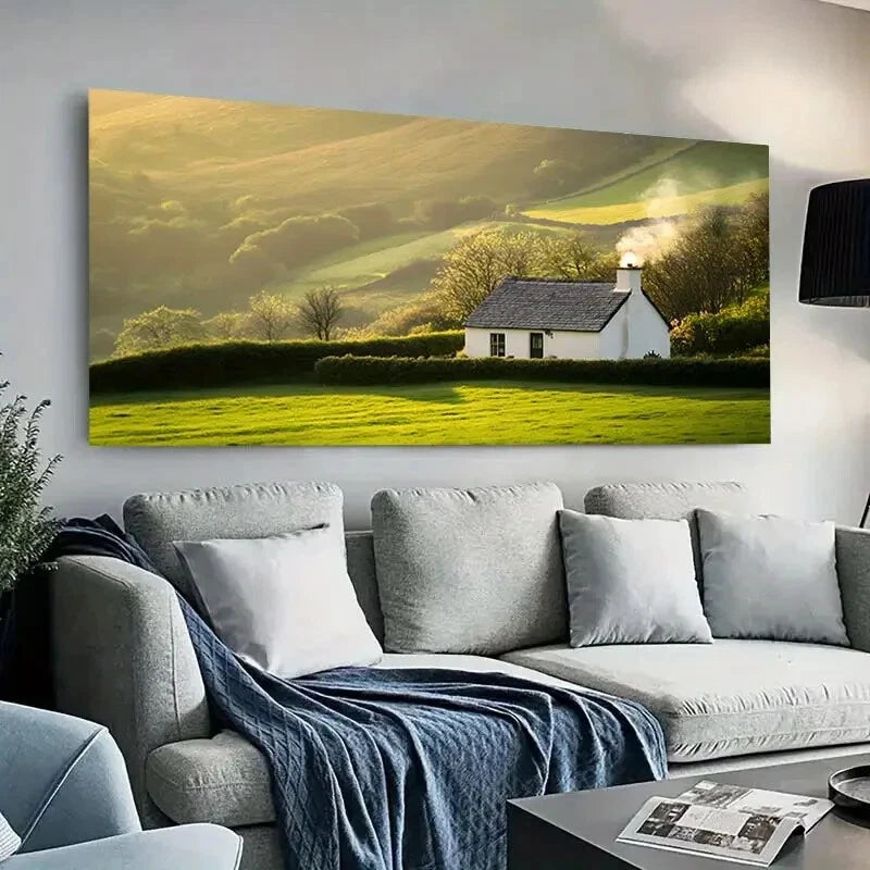 Green Fields Rolling Hills wall canvas office home room framed 120x60cm - Bella Home Decor