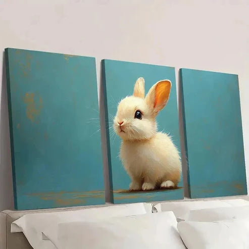 3pcs Adorable White Rabbit R Wall Art Set Canvas Unframed - High Quality Print 100% Australian Made Wall Canvas - Bella Home Decor