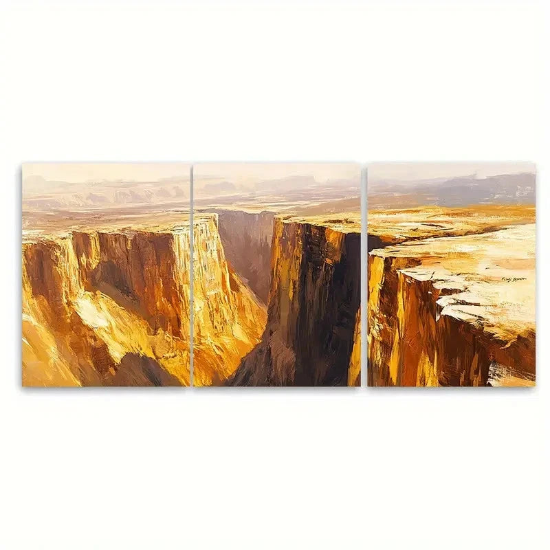 3pcs Steep Cliffs in Sienna and Mustard Tones Wall Art Set Canvas Framed 60x90cm - High Quality Print 100% Australian Made Wall Canvas Ready to Hang