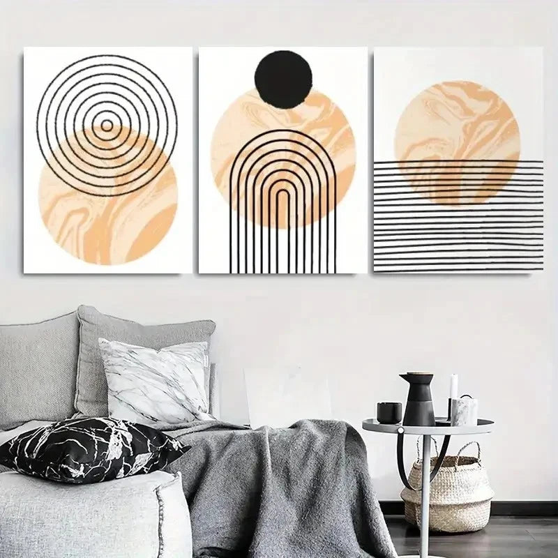 3pcs Minimalist Geometric Circles Wall Art Set Canvas Framed 60x90cm - High Quality Print 100% Australian Made Wall Canvas Ready to Hang