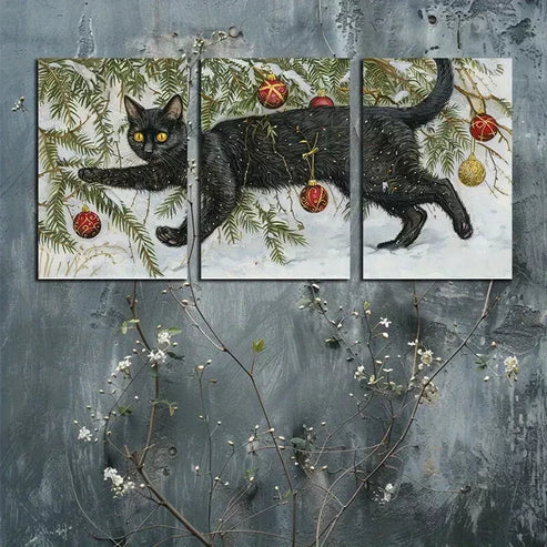 3pcs Charming Black Cat Canvas Framed 60x90cm - High Quality Print 100% Australian Made Wall Canvas Ready to Hang