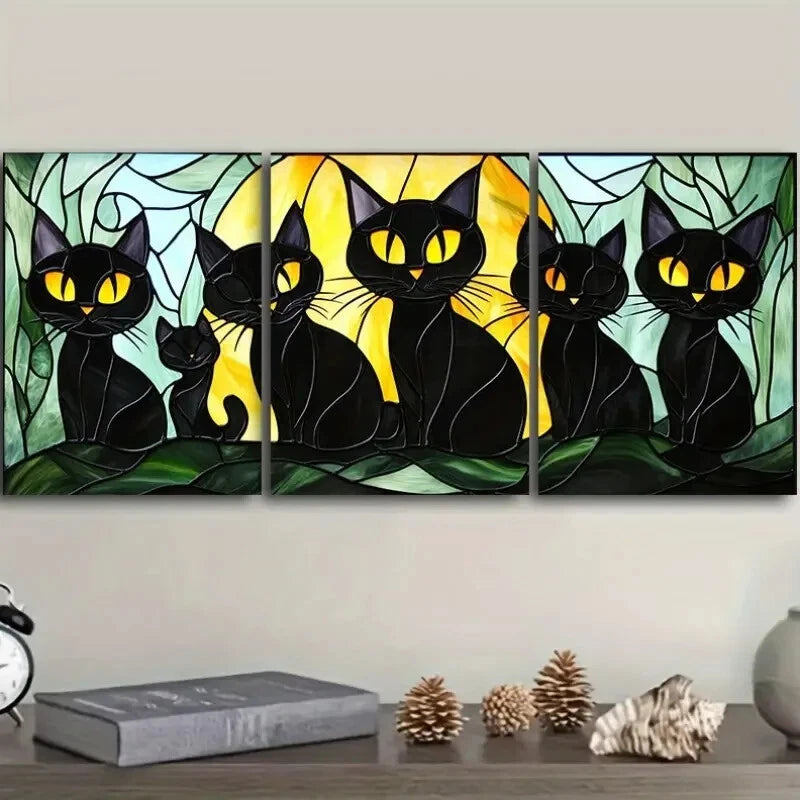 3pcs Black Cats Family Metal Print Ready to Hang Art Bella Home
