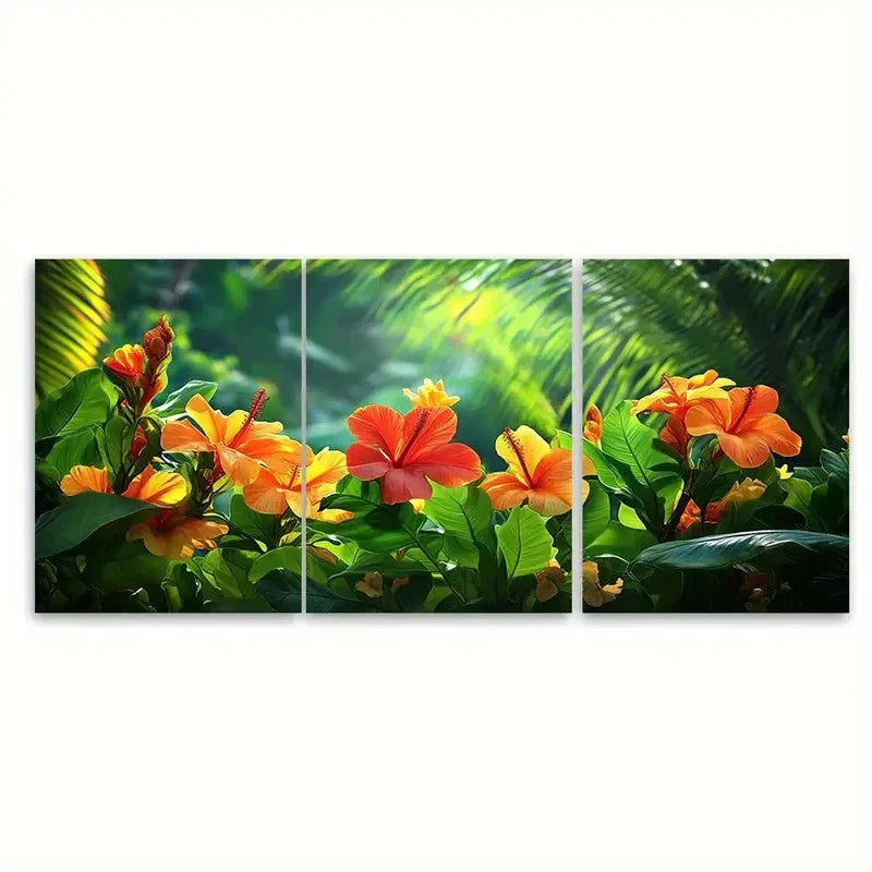 3pcs Tropical Floral Martinique Travel Design Wall Art Set Canvas Framed 50x70cm - High Quality Print 100% Australian Made Wall Canvas Ready to Hang