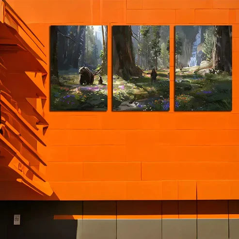 3pcs a Sloth Of Bears In A Forest Canvas Framed 60x90cm - High Quality Print 100% Australian Made Wall Canvas Ready to Han