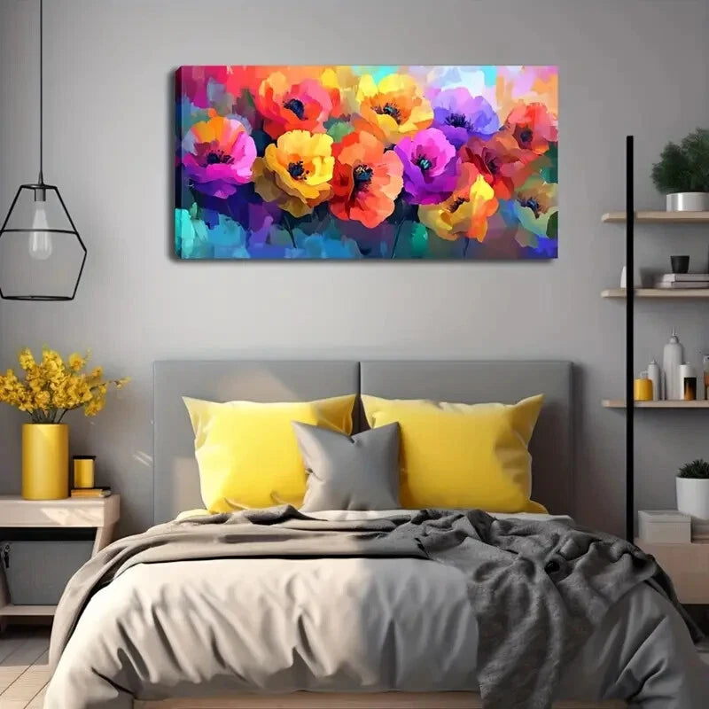 Vibrant Mixed Flowers Floral Wall Art Canvas Office Home Room Framed 120x60cm