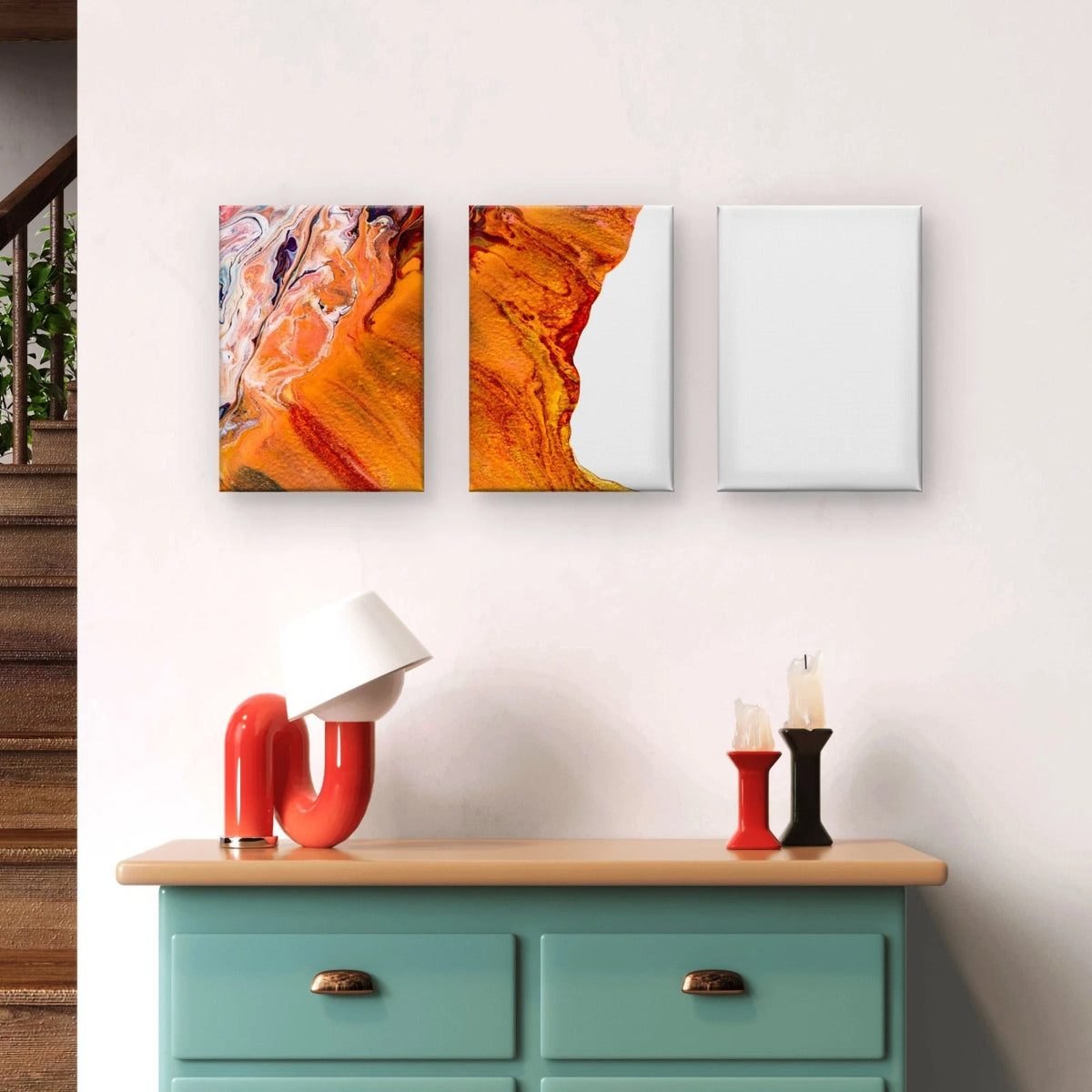 3pcs Abstract Paint Fluid Pour Art Wall Art Set Canvas Framed 60x90cm - High Quality Print 100% Australian Made Wall Canvas Ready to Hang