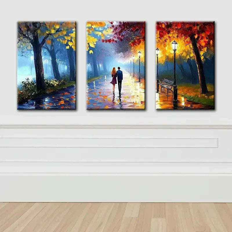 3pcs Evening Walk In The Park Painting Wall Art Set Canvas Framed 40x60cm - High Quality Print 100% Australian Made Wall Canvas Ready to Hang