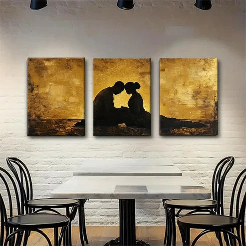 3pcs Golden Silhouette Love Romantic Perfect Wall Art Canvas Unframed - High Quality Print 100% Australian Made Wall Canvas